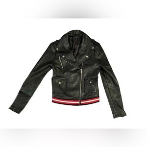 Romeo & Juliet Couture Black Faux Leather Motorcycle Jacket Zippers Size Small